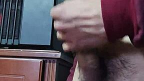 Young Latina amateur slaps her hard cock for a big cumshot solo