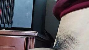 Young Latina amateur slaps her hard cock for a big cumshot solo