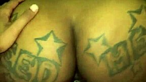 Curvy ebony girl gives sloppy blowjob with ball licking on stairs