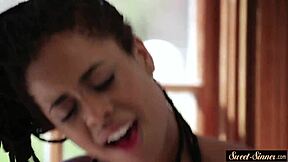 Gorgeous ebony teen doggystyled by stepdad in bath