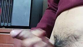 Young Latina amateur slaps her hard cock for a big cumshot solo