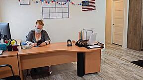 big ass boss lets janitor eat her pussy after removing panties.