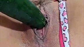 latina masturbates for fans with anal cucumber and pussy double penetration