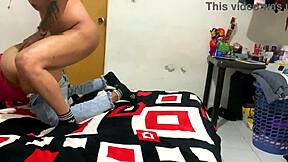 in public transport, a crossdressing amateur friend spreads his ass for a big cock fucking while farting.