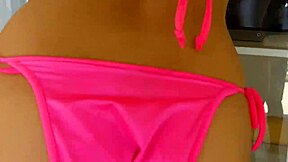 Lexi Bloom, cute skinny coed, tied up and fucked hard by monster cock at pool, receiving cum facial.