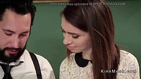 Bound Slave Feels Intense Pain During Rough Doggy Anal Threesome