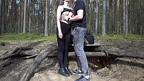 pretty brunette, uhh, suckin cock and rimmin guy's ass outdoors, ya know