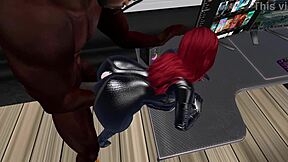 Second Life black man fucks redhead on desk