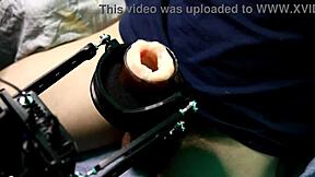 Beautiful bodybuilder uses a super masturbation machine, moaning powerfully in close up.