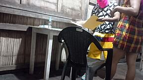 Stepmother hints to stepson, leading to surprising excitement in homemade video