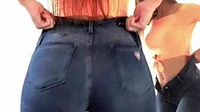 Latina flaunts big ass in leggings and jeans during public outdoor display