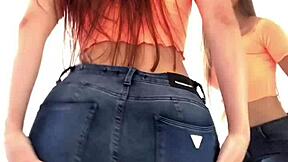 Latina flaunts big ass in leggings and jeans during public outdoor display