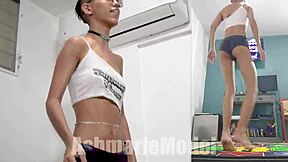 Latina dances braless upskirt no panties