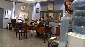 Rachel Roxxx uses her big tits and wet pussy to make the boss man happy