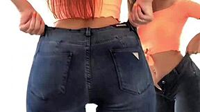 Latina flaunts big ass in leggings and jeans during public outdoor display