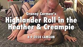 Granny Carmen's Highlander Roll Creampie Orgasm!