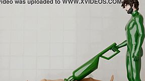 A guy narrates using a rotating machine on another in an intriguing scene.