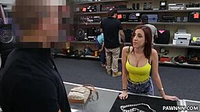 Busty babe caught on cam fucking in shop toilet