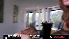 Katie Kush and Coco Lovelock share cum after intense threesome squirting.