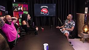 Naughty brunette surprises with blowjob and measurements in sheer red lingerie