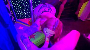 The busty redhead stripper trades her pole for my big cock and rides me until I explode