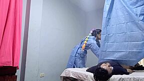 The nurse begins treatment unexpectedly in this homemade video.