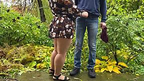 curvy housewife pees outdoor with wet saggy tits