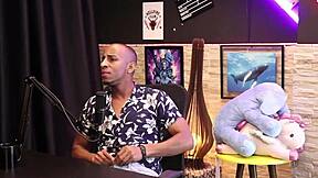 Naughty brunette surprises with blowjob and measurements in sheer red lingerie