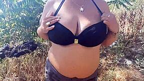 Wet big boobs sucked hot in public!