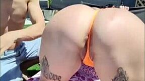 I licked my neighbor's pussy in the pool while playing foosball