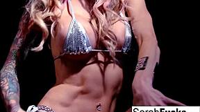 Tattooed Milf Sarah Stuffs Pussy with Red Toy