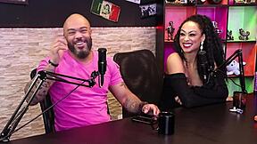 Naughty brunette surprises with blowjob and measurements in sheer red lingerie