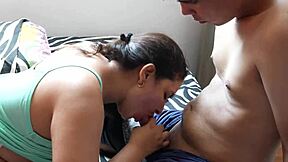 Beautiful Colombian Latina Stepsister Tickles Big Tits and Gives Intense Blowjob with Dildo