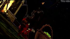 Little red woof rides monster in forest