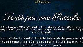 A succubus tempts with French dirty talk in public.