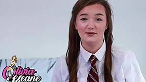 British student in uniform mocks your small 18+ cock