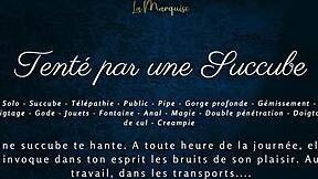 A succubus tempts with French dirty talk in public.