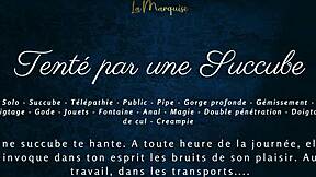 A succubus tempts with French dirty talk in public.