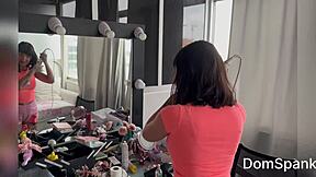 Cute girl becomes spanking model in full video