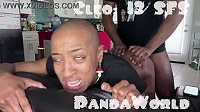 Bald ebony slut worships cock, gets asshole destroyed in doggystyle?