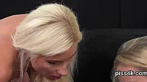 Kissable lesbian cuties get sprayed with pee and masturbate with toys