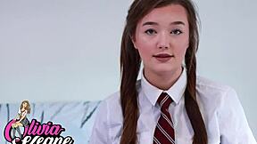 British student in uniform mocks your small 18+ cock