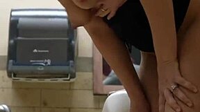 Leaky pussy in public huge restroom creampie