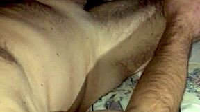 mature european jerks huge cock in bedroom, reaching orgasm with small dick
