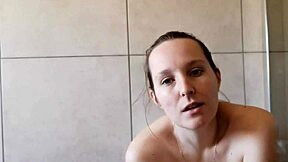 Cute bathroom smoking session with skinny beautiful babe in homemade setting