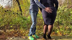 Mother-in-law peeing outdoors