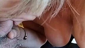 Housewife gives sneaky blowjob at friend's house with natural tits