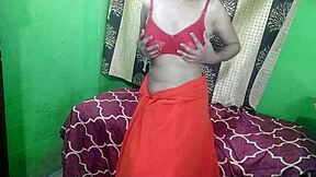 Indian bhabhi first time fuck in saree, licking shaved pussy and rough fucking with cum in mouth