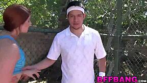 Outdoor pussy drilling with two naughty teens.