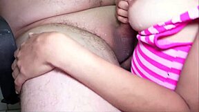 wow, huge cum explosion on tits from deepthroat oral session!